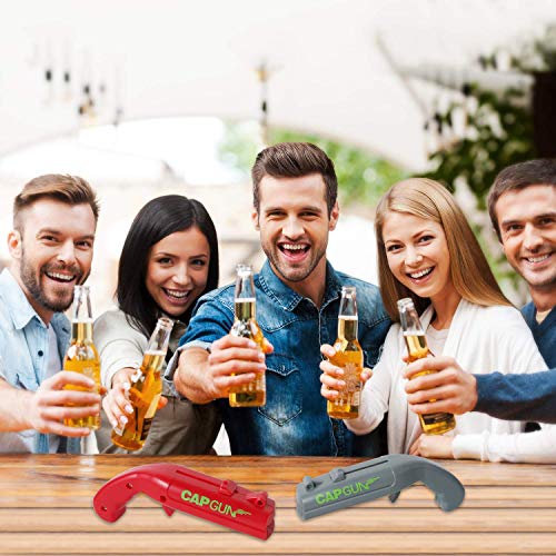2 Pack Cap Gun Plastic Beer Bottle Opener, Bottle Cap Launcher Shooter Beer Opener, For Creative Beer Bottle Opener Family Gatherings Drinking Games Bar Party Home Drinking Game (Gray&Red)