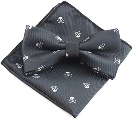 LUHEN Men's Polyester Bowtie Handkerchief Set Skull Pocket Square Chest Towel