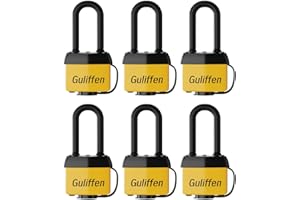 Guliffen Weatherproof Laminated Steel Padlock with Same Key, Outdoor Padlock with Long Shackle for Gate, Fence, Shed,Garage, 6 Pack