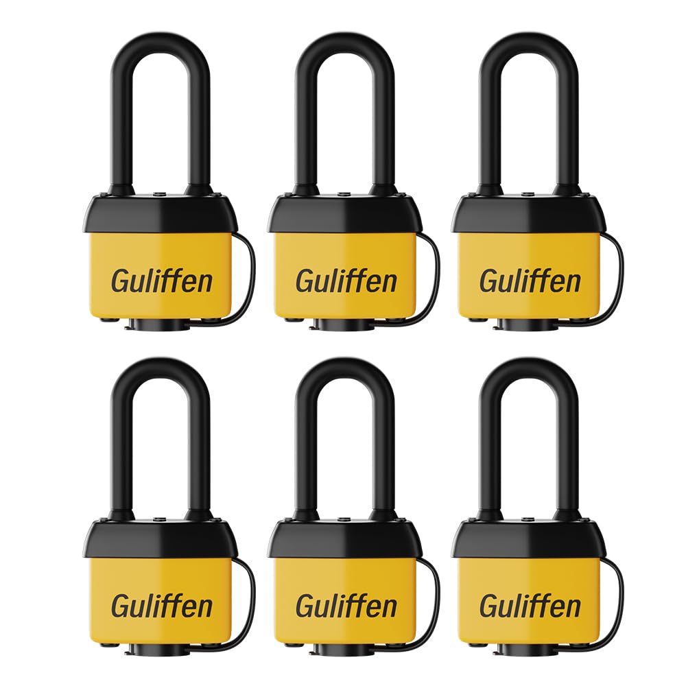 Photo 1 of Guliffen Weatherproof Laminated Steel Padlock with Same Key, Outdoor Padlock with Long Shackle for Gate, Fence, Shed,Garage, 6 Pack