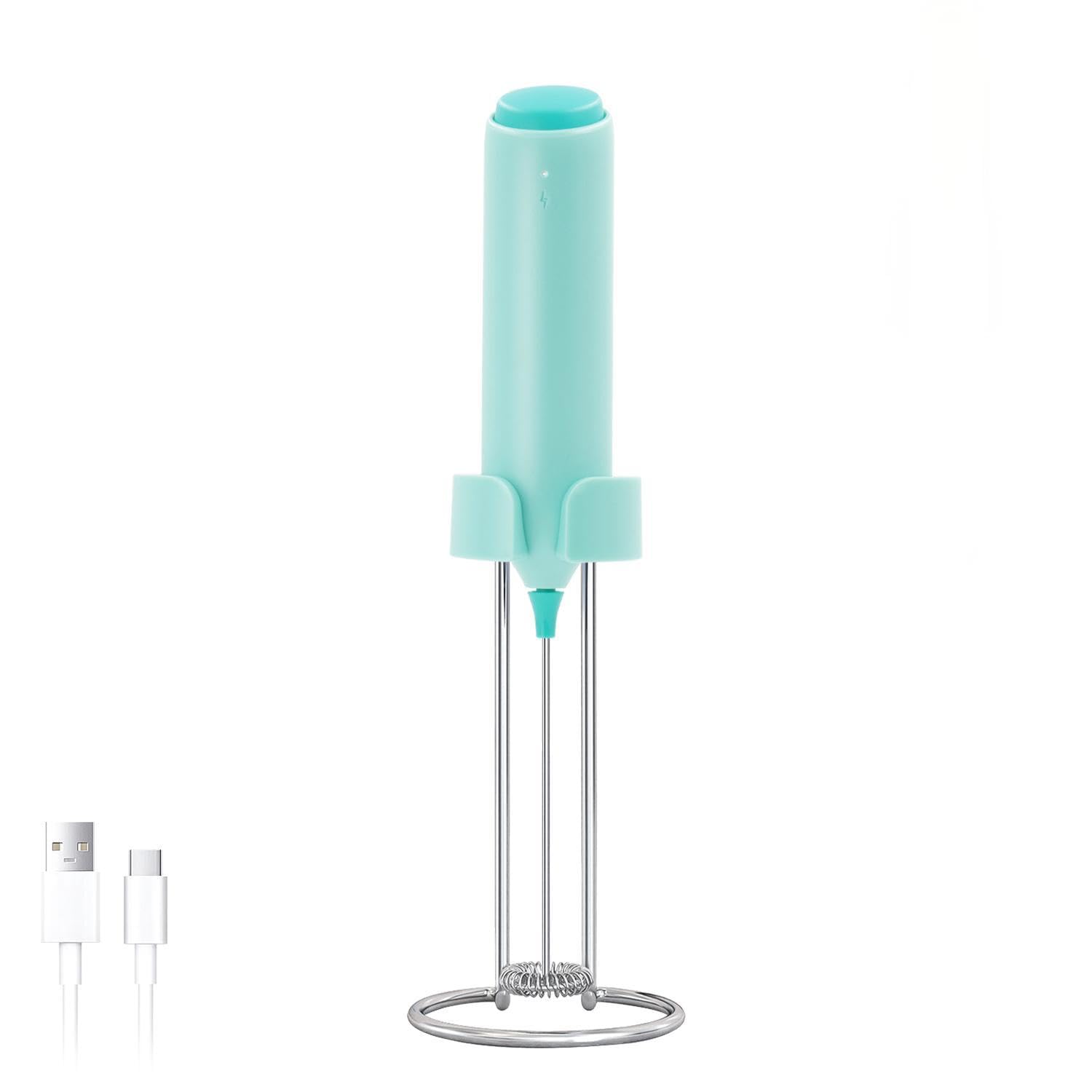 ELMWAY Rechargeable Milk Frother – Handheld Electric Whisk for Coffee, Latte & Matcha, Ergonomic Grip with Charging Stand or Wall Mount Holder – Green