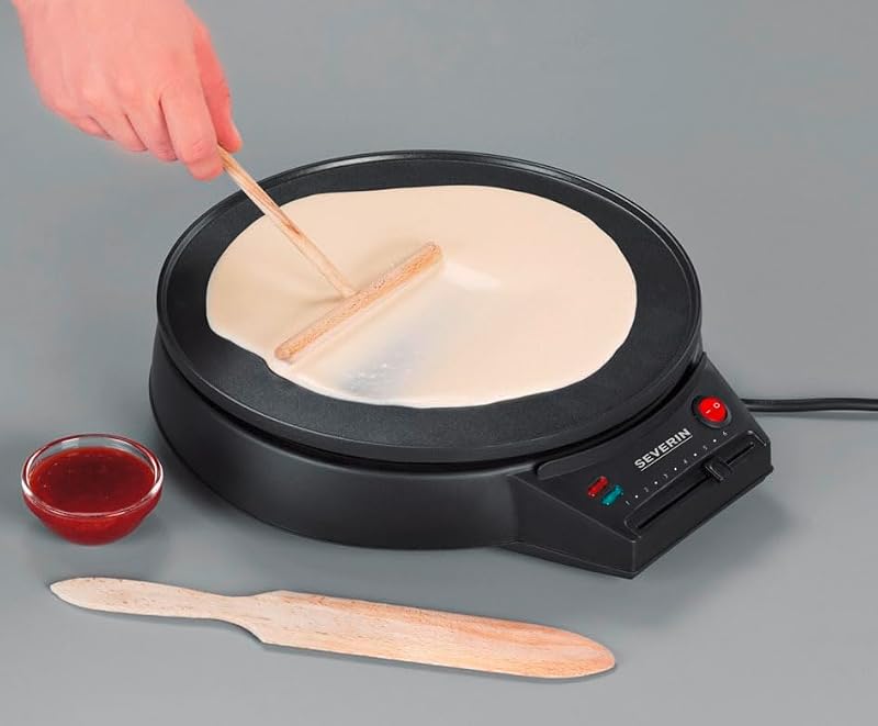 Severin crepadeira elétrica, forma redonda para crepes doces e salgados, crepeira xxl 30 cm com regulagem contínua de temperatura, preto, cm 2198