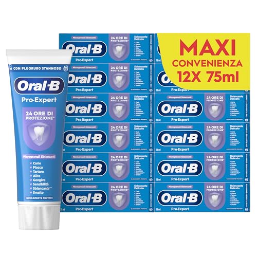 Oral-B Dentifricio Pro-Expert Sbiancante Delicato 12x75ml, Formato Convenienza, Dentifricio Sbiancante Denti, Clinicamente Provato, Pulizia Denti Efficace, Alito Fresco Sapore Menta Piperita