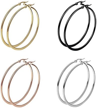 City Pierce Earrings Steel Flat Large Hoop Women Girls Huggie 40MM Jewelry 4 Pairs