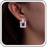 Yheakne Vintage Purple Crystal Square Dangle Earrings Hollow Rhinestone Square Drop Earrings Teardrop Purple Stud Earrings Crystal Geometric Earrings Jewelry for Women