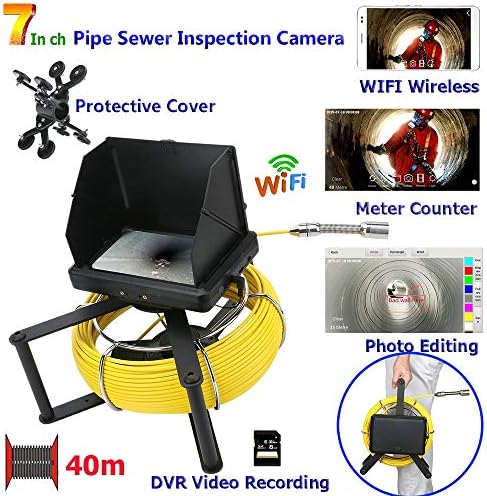 7 Inch Wireless WiFi Drain Camera, Sewer Pipe Inspection Camera with Meters Counter, Endoscope Waterproof IP68 for Plumbers, Inspectors, Engineers