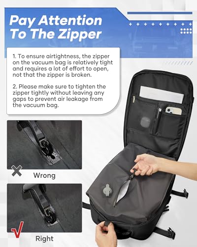 SZLX Large Travel Backpack Women, Vacuum Backpack with Pump Ryanair Hand Luggage 40 x 30 x 20 cm, Wizzair Hand Luggage 40 x 30 x 20 Waterproof Daypack Fit 14 Inch Laptop with Shoe Compartment and Laptop Compartment
