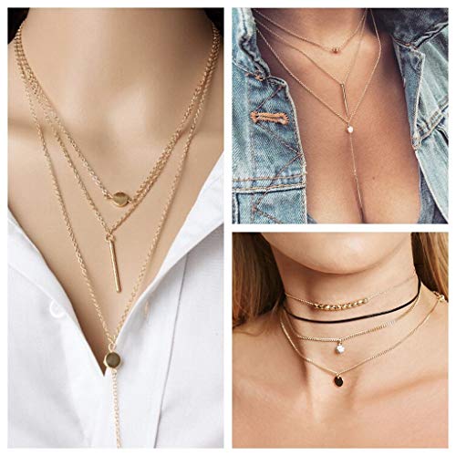 YADOCA-8-13-Pezzi-Collana-Donna-Multistrato-Moda-Sexy-Collanas-con-Stelline-Luna-Turchese-Piumaset-Collane-Donna-Girocollo-Ragazze-Argento-Oro