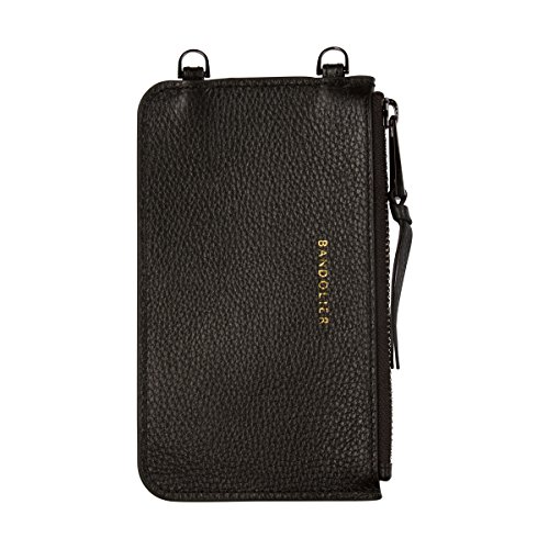 Bandolier [Emma] Pouch Attachment Fits All Bandolier Crossbody Strap Phone Cases. Black Leather & Pewter Details. Handsfree Carrying Travel Purse for Cards, Cash & Passport. Multi Purpose Small Purse