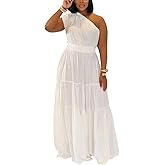 Lucuna Women's 2026 Linen One Shoulder Dresses Summer Casual Sleeveless Flowy Ruffle Beach Vacation Maxi Dress