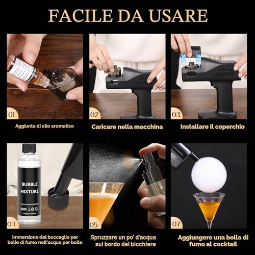 Seihoae Cocktail Bubble Smoke Gun, Funzionamento con un Solo Tasto, Portatile, con Schermo a Colori da 1,4 Pollici, per Baristi, Bar, Feste, Vino, Bevande, Caffè