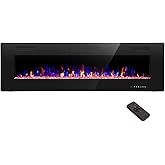 R.W.FLAME Electric Fireplace 60 inch Recessed and Wall Mounted, Low Noise, Fit for 2 x 6 Stud, Remote Control with Timer,Touc