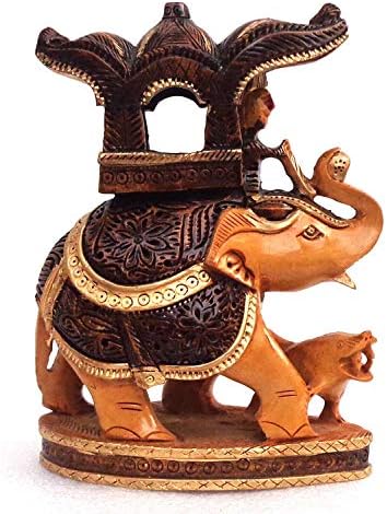 LAVANSHI Home Decorative Items With House Vastu Positivity Energy And Productivity Good Luck Enabled Idol For Living Room Bedroom And Office Decor Accessories Showcase Handcrafted Indian Fengshui Items For Home Wooden Handpainted Ambari Elephant Showpiece for Home DÃ©cor