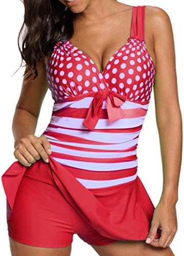 Bikini Set,BaZhaHei 2018 Women Plus Size Tankini Set Boy Shorts Dot Padded Push Up Swimdress Beachwear Swimsuit Swimwear Women's Plus Size Two Pieces Tankini Set Swimwear Bathing Suit
