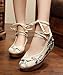 AvaCostume Womens Embroidery Rubber Sole Strappy Wedges Girls Party Shoes, Beige, 38