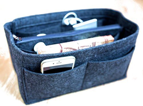LUZEE Purse Organizer with Middle Zipper Fits Neverfull MM Speedy 30 In Bag Organizer For Handbag Tote (Dark Grey)