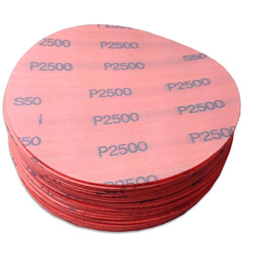 5 Inch 2500 Grit High Performance Hook and Loop Wet/Dry Auto Body Film Sanding Discs, 50 Pack