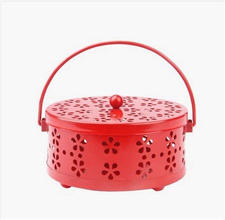 Amazon 蚊取り線香入れ 夏 蚊取り線香ホルダー 虫除け 蚊遣り 蚊やり 蚊遣り器 蚊取り線香皿 花モチーフ 防虫 トにも安心 取っ手 スチール制 蓋付き 書斎 寝室 デスクトップ レトロ 置き物 持ち運び便利 お子様やペットにも安心 レッド Tinalele 虫除け 忌避用品