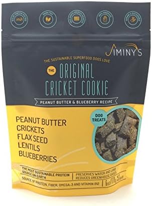Jiminy’s Sustainable Cricket Dog Treat, Peanut Butter and Blueberry Flavor, High Protein, Low Calorie, Limited Ingredient, Made in USA, 6 Ounce Bag