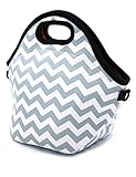 Orchidtent Neoprene Water Resistant Portable Lunch Bag Carry Case Tote with Zipper Strap Box Cooler Container Bags Picnic Outdoor Travel Fashionable Handbag Pouch for Women Men Kids Girls (GREY)