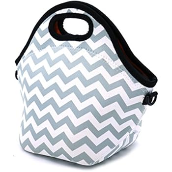 Orchidtent Neoprene Water Resistant Portable Lunch Bag Carry Case Tote with Zipper Strap Box Cooler Container Bags Picnic Outdoor Travel Fashionable Handbag Pouch for Women Men Kids Girls (GREY)