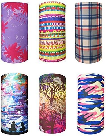 6pc Tube Headband Set Biker Motorcycle Face Shield Guards Assorted Seamless Outdoor Sport Bandanna Headwrap Scarf Wrap