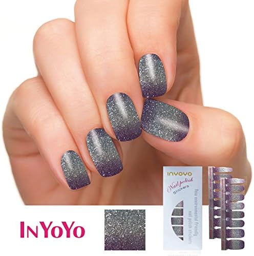 IN YOYO H-201 Bling Bling Nail Polish Strips 3D Glitter Silver Sticker 16PCS Nail Art Patch DIY Nail Decorations ( 1 Sheet/16pcs )