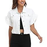 MISS MOLY Women's Denim Jacket Ruffle Sleeve Button Down Distressed Summer Cropped Jean Jackets