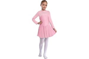 FEESHOW Youth Girls Shiny Rhinestones Mesh Long Sleeves Figure Ice Skating Ballet Dance Leotard Gymnastic Dress