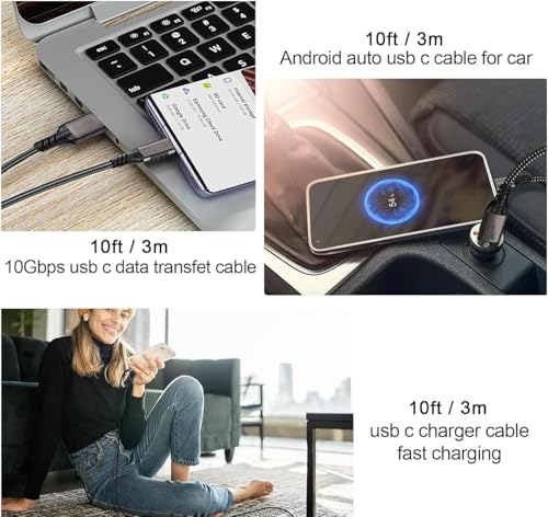 CTOBY Type C Cable 5M,USB A to USB C Nylon Braided Cable,USB 3.1/3.2 10Gbps Data Transfer and 60W 3A Fast Charging,for Samsung Galaxy S24,M13,Pixel 8,Redmi Note,iPad,MacBook Pro,Nintendo Switch