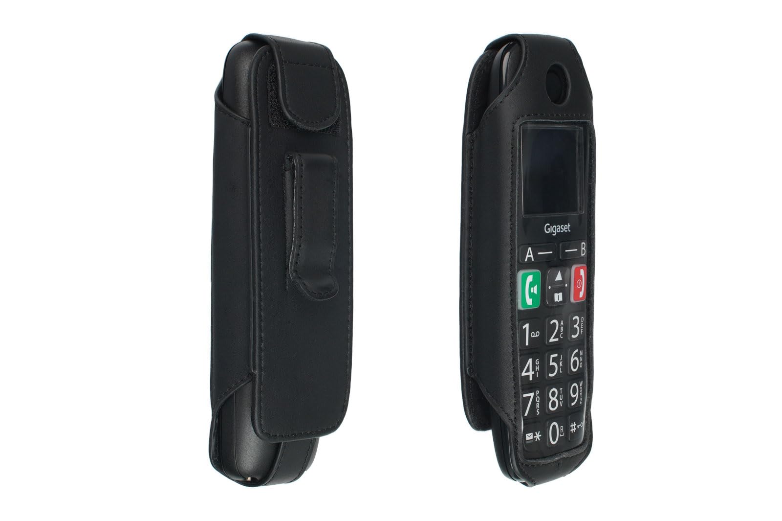 caseroxx Leather-Case with belt clip compatible with Gigaset E290 made from genuine leather, Pouch with belt clip and viewing window in black