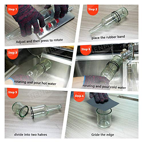Glass Bottle Cutter, HENMI Glass Cutting Tools/DIY Machine for Cutting Wine, Beer, Champagne, Whiskey Bottle Cutter Kit for DIY Arts and Crafts for Adults with Accessories Tool Kit, Gloves - Thumbnail 4