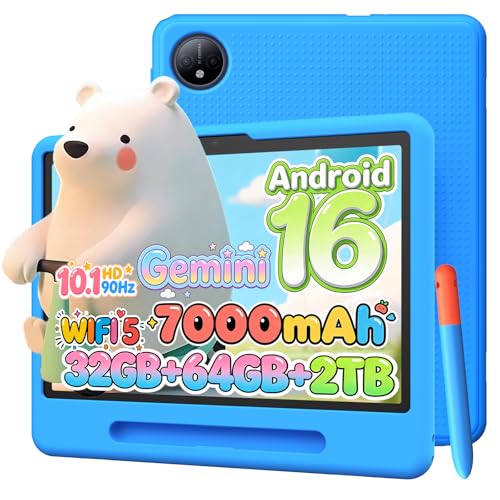Luzglo P10 Kid Tablet Bambini 10 Pollici, Tablet Android 16, 90Hz, 32GB RAM+64GB ROM, 7000mAH, Vetro Curvo 2.5D, WiFi5/Face ID/OTG/Widevine L1, Include Accessori per Tablets per Bambini, Blu