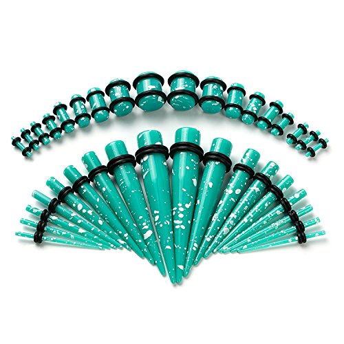 36Pcs Ear Gauge Stretching Kit Polka Dot Acrylic Tapers and Plugs Set Eyelet 14G-00G (Aqua)