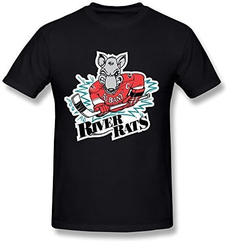 HUAYUANDA Men's Albany River Rats Ahl Hockey Logo T-shirt Size XL Black