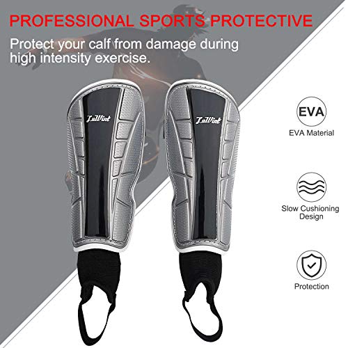 Chanvoo Youth Soccer Shin Guards, Professional Sports Protective Gear Soccer Equipment for 6-12 Years Old Kids, Toddlers, Youths, Men, Women, Boys, Girls. (Silver Black (with Ankle Strap)) - Thumbnail 4