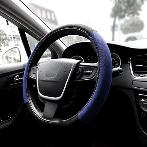 Copap 17pcs Universal SUV Car Seat Covers Mesh Fabric Seat Covers for Vehicles Autos Full Set Front Airbag Compatible 5 Headrest Covers 1 Steering Wheel Covers Black / Blue