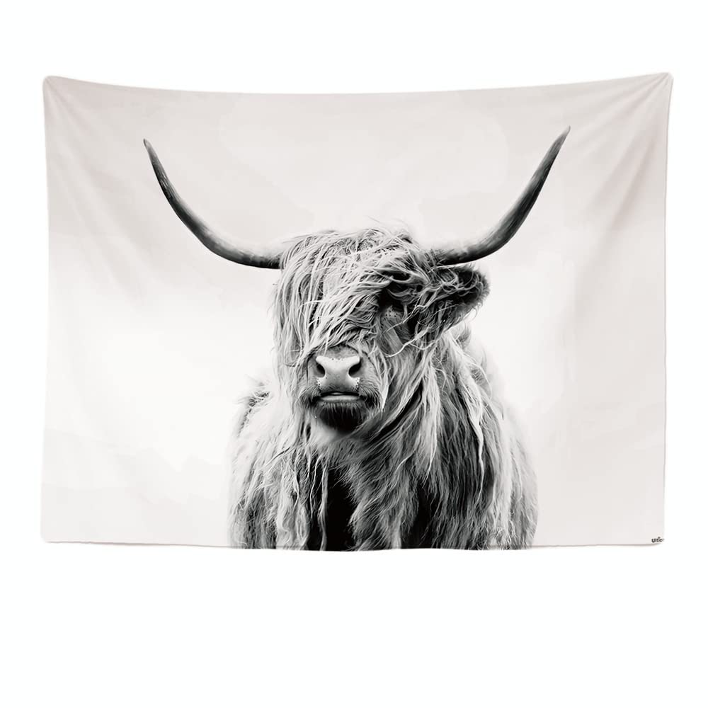 Ulticool - Tapestry Decoration for the Home - Scottish Highlander Black White - 200 x 150 cm - Wall Towel Wall Hangings - Accessories Animals for Bedroom Living Room — image 1
