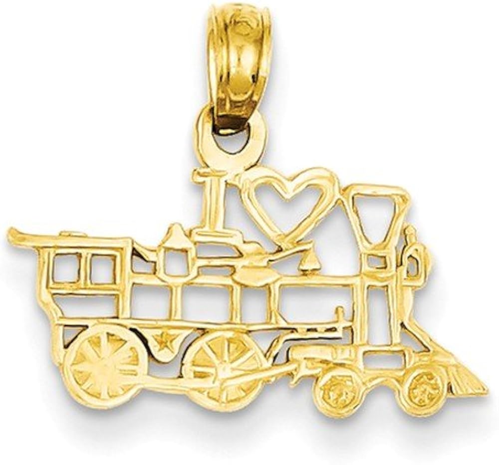 14ct Yellow Gold Solid Polished Textured back I Love Train Pendant