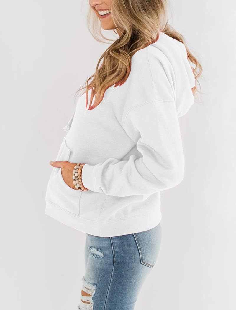 Bingerlily Women's Casual Hoodies Long Sleeve Solid Lightweight Pullover Tops Loose Sweatshirt with Pocket at  Women’s Clothing store