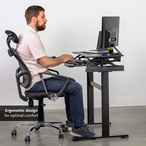 VIVO Black Height Adjustable Compact Sit to Stand Workstation Desktop Converter Monitor Riser with Desk Legs Base | Standing Desk and Frame Combo Package (DESK-KIT-1KK) - Thumbnail 4