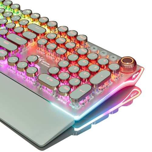 RK ROYAL KLUDGE X108 Typewriter Style Mechanical Keyboard, Wired Gaming Keyboard 108 Keys RGB Backlit Sidelight, Detachable Wrist Rest, Volume Knob, Retro Round Keycaps Blue Switches - Green