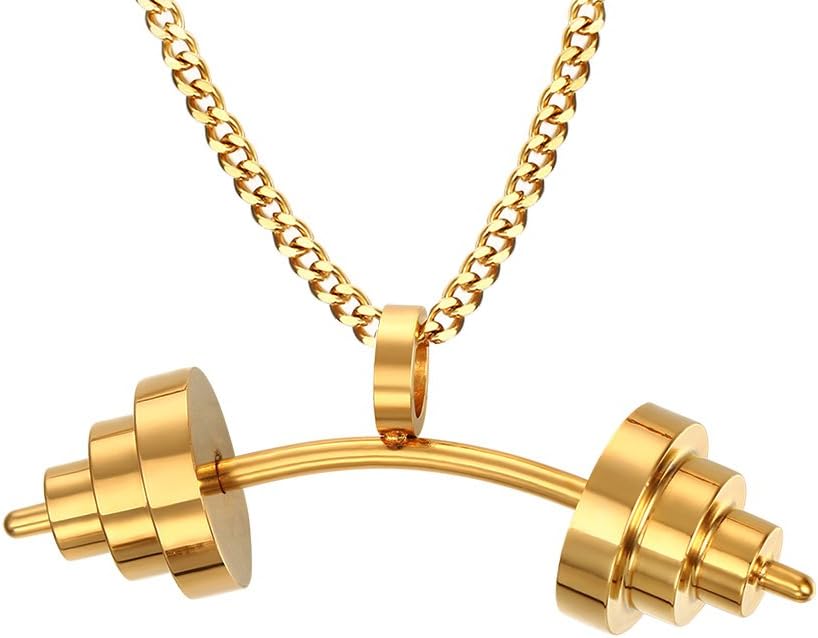 Joielavie Men Stainless Steel Barbell Dumbbell Fitness Bodybuilding Sport Pendant Necklace Jewellery Gift Gold Black