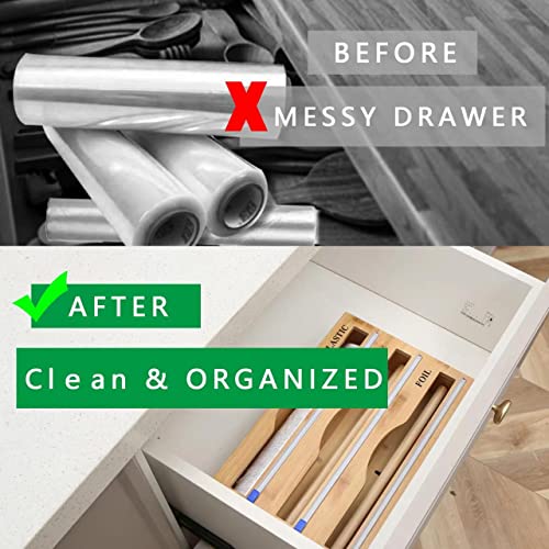 Foil and Plastic Wrap Organizer, 3 in 1 Plastic Wrap Dispenser with