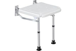 QISUO Wall Mount Folding Shower Bench, Folding Shower Bench Wall Mounted Flip-up Bath Seat Screw-in Bathroom Chair Stool with