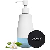 Gaussra White Soap Dispenser with Coaster and Stickers - 11 OZ / 320 ML | Stainless Steel and Glass Bottle Hand Pump Dispenser, Refillable Liquid Hand Soap Dispenser for Bathroom &amp; Kitchen