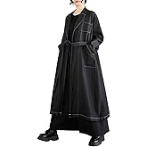 ellazhu Women's Coat Loose Oversize Casual Trench Coat Denim Jacket Jean Plus Size Tendy Maxi Drawstring Solid GZ338