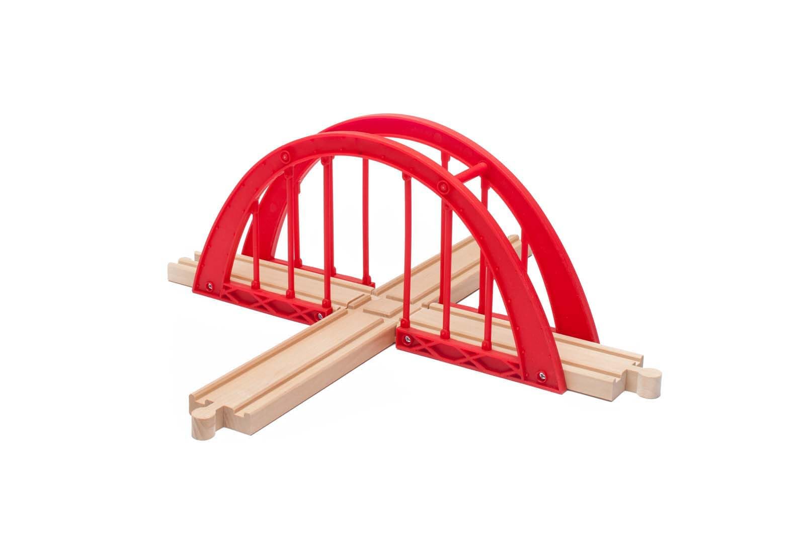 Inc. Red Intersection Bridge - Wooden Cross Track Compatible with Thomas & Friends, Brio Railway and More