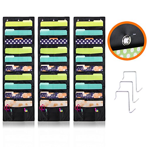Cascading Hanging File & Folder Holder - Best Organizer for Office Wall, Home & Classroom - Includes: 30 Large Deep Pockets, 6 Small Pockets for Accessories & 9 SS Hooks - Best Storage Pocket Chart
