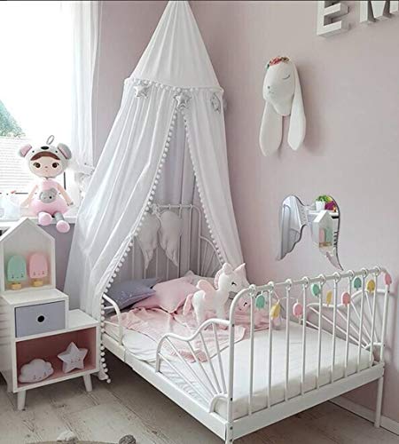 MSOO Kids Bedroom Princess Lace Bedding Round Dome Bed Canopy Deco Bed nets (White)